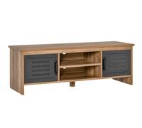 HomCom Mueble TV 42" Madera natural y gris, 2 compartimentos cerrados, puertas de metal