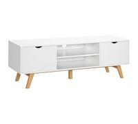 HOMCOM Armario para TV Soporte de Televisor Espacioso con 2 Armarios Estantes Abiertos Manija Oculta Patas de Madera 150x39x50cm Blanco Aosom España
