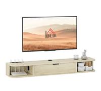 HOMCOM Mueble de TV Suspendido 50 Pulgadas120x24x16 cm Madera Natural | Mueble de TV para Salón, Cajón Abatible, 2 Estantes Abiertos, Gestión de Cables, Estilo Moderno