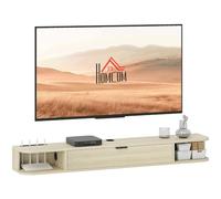 HomCom Mueble de TV suspendido para TV 60 pulgadas, cajón abatible, 2 estantes, madera natural