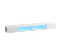 Homcom mueble de tv suspendido con luces led, mueble de tv para salón con estantes abiertos, estilo moderno, para televisión 75 pulgadas, 177,8x30x18 cm, blanco 30 cm