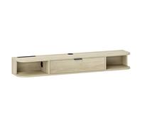 Homcom mueble de tv suspendido, mueble de tv para salón con cajón abatible, 2 estantes abiertos, gestión de cables, estilo moderno, para televisión 50 pulgadas, 120x24x16 cm, madera natural
