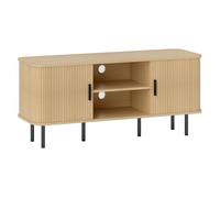 Homcom mueble de tv vintage mesa de tv de salón con 2 puertas correderas de tambor 2 estantes abiertos mueble para televisores de 55 pulgadas 120x40x55 cm roble 120 cm