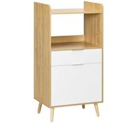 HOMCOM Mueble Microondas con Armario Cajón y Estante Ajustable Natural | Mueble Auxiliar de Cocina, Estilo Escandinavo, 58x40x118 cm