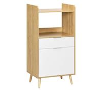 HOMCOM Mueble Microondas con Armario Cajón y Estante Ajustable Natural | Mueble Auxiliar de Cocina, Estilo Escandinavo, 58x40x118 cm