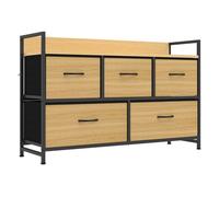 Homcom mueble organizador cajonera de tela con cajones plegables estante abierto y marco de acero estilo industrial para salón recibidor dormitorio 98x29x63 cm, roble