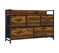 Homcom mueble organizador cajonera de tela con cajones plegables estante abierto y marco de acero estilo industrial para salón recibidor dormitorio 98x29x63 cm, marrón rústico