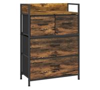 Homcom mueble organizador cajonera de tela con cajones plegables estante abierto y marco de acero estilo industrial para salón recibidor dormitorio 60x29x85 cm marrón rústico