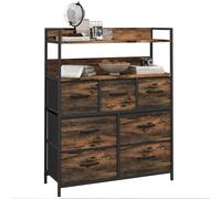 HOMCOM Mueble Organizador Cajonera de Tela con Cajones Plegables Estante Abierto y Marco de Acero Estilo Industrial para Salón Recibidor Dormitorio 79x29x101 cm Marrón Rústico