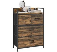 HOMCOM Mueble Organizador Cajonera de Tela con Cajones Plegables Estante Abierto y Marco de Acero Estilo Industrial para Salón Recibidor Dormitorio 60x29x85 cm Marrón Rústico