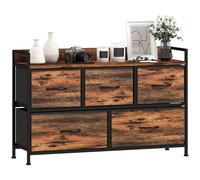 HOMCOM Mueble Organizador Cajonera de Tela con Cajones Plegables y Marco de Acero Estilo Industrial para Salón Recibidor Dormitorio 98x29x63 cm Marrón Rústico
