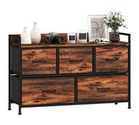 HOMCOM Mueble Organizador Cajonera de Tela con Cajones Plegables y Marco de Acero Estilo Industrial para Salón Recibidor Dormitorio 98x29x63 cm Marrón Rústico