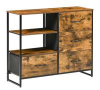 HomCom Cómoda de salón industrial 4 cajones de tela plegables, 2 estantes 84x30x71,5 Marrón rústico