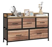 Homcom mueble organizador cajonera de tela con cajones plegables estante abierto y marco de acero estilo industrial para salón recibidor dormitorio 98x29x63 cm, roble 98 cm