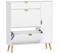 HOMCOM Mueble para 12 pares de zapatos, armario para zapatos, 2 cajones abatibles, 4 compartimentos, 99,4x23,8x106,6cm, blanco Aosom España