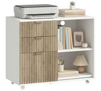 HOMCOM Mueble para Impresora con Ruedas 3 Cajones Barra Ajustable Blanco | Mesa para Impresora con 2 Estantes Abiertos para Documentos Tamaño A4, Carta, Archivador Móvil para Oficina en Casa