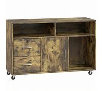 HOMCOM Mueble para Impresora con Ruedas con 2 Cajones, 3 Estantes y 2 Armarios, en Madera, 100x35x65 cm, Marrón Aosom España