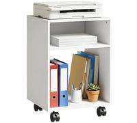 HOMCOM Mueble para impresora con ruedas de freno, mueble para impresora de madera con 2 compartimentos abiertos, multiusos para oficina, estudio, tamaño A4 y carta, 40 x 35 x 55 cm, blanco