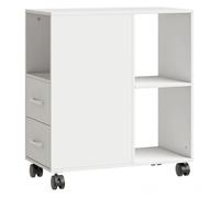 Homcom mueble para impresora con ruedas, mesa para impresora con 2 cajones, estante ajustable, 3 compartimentos abiertos para documentos tamaño a4, carta, archivador móvil para oficina en casa, blanco