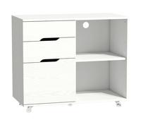 Homcom mueble para impresora con ruedas, mesa para impresora con 3 cajones, barra ajustable, 2 estantes abiertos y asas, para documentos tamaño a4, carta, archivador móvil para oficina en casa, blanco
