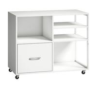 Homcom mueble para impresora con ruedas, mesa para impresora con estantes abiertos y cajón para documentos tamaño a4 y carta, archivador móvil para oficina en casa, blanco 65.5 cm