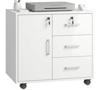HOMCOM Mueble para Impresora con Ruedas Mesa para Impresora con Puerta y 3 Cajones Cerraduras Estante Ajustable Blanco BLANCO