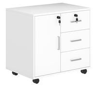 HOMCOM Mueble para Impresora con Ruedas Mesa para Impresora con Puerta y 3 Cajones Cerraduras Estante Ajustable Blanco