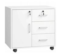 Homcom mueble para impresora con ruedas, mesa para impresora con puerta y 3 cajones, cerraduras, estante ajustable, archivador móvil para oficina en casa, 60x40x56 cm, blanco
