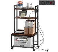 HOMCOM Soporte para Impresora con Estación de Carga Mueble para Impresora de 4 Niveles con Ruedas y Marco Metálico para Oficina Casa Escuela Marrón Rústico