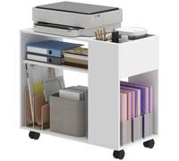 HOMCOM Mueble para Impresora Mesa para Impresora 70x36x60 cm Blanco | Con Ruedas, Compartimentos Superiores, Estantes Abiertos, Oficina, Hogar, Estudio