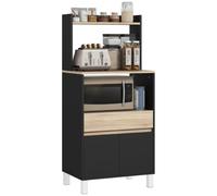 HOMCOM - Mueble para microondas (60 x 40 x 131 cm), Color Roble Negro | Con armario, cajón, estante superior, mueble de microondas para cocina, para comedor, sala de estar