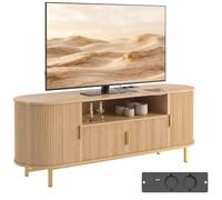 HOMCOM Mueble para TV hasta 84 Pulgadas, Centro de Entretenimiento Moderno con Enchufes Integrados, Consola Multimedia con Puertas de Persiana, Armarios y Estante Abierto, Roble
