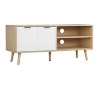 HOMCOM Mueble para TV Moderno Mesa para TV de Salón con 2 Puertas y 2 Estantes de Almacenaje para Televisores de hasta 46" para Dormitorio 110x39x48,8 cm Natural y Blanco