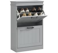 HOMCOM - Mueble para Zapatos (10 Pares, Armario para Zapatos Estrecho, Moderno, con 2 cajones abatibles y estantes Ajustables, para Pasillo y Entrada, 54 x 24 x 82,5 cm, Color Gris