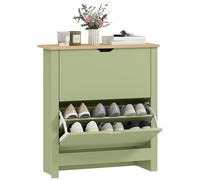 HOMCOM - Mueble para zapatos (12 pares, armario para zapatos estrecho, con 2 cajones abatibles y estantes ajustables, estilo moderno, para pasillo, entrada, 72 x 26 x 80 cm, verde y madera natural
