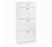 HOMCOM - Mueble para zapatos - 3 puertas abatibles y cajón deslizante - dim. 62 x 24 x 135 cm. Asas de aluminio. Paneles Partículas Blanco
