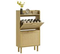 HOMCOM Mueble para zapatos, armario para zapatos de 2 puertas con capacidad para 12 pares, diseño bohemio con efecto resina a cuadros. Caqui