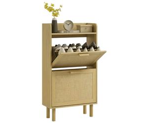 HOMCOM Mueble para zapatos, armario para zapatos de 2 puertas con capacidad para 12 pares, diseño bohemio con efecto resina a cuadros. Caqui
