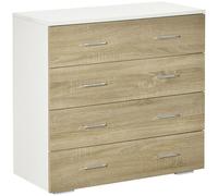 HOMCOM Mueble práctico de almacenamiento estilo contemporáneo 4 cajones 76x35x72 cm color blanco y madera Caqui