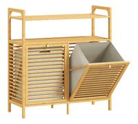 HOMCOM Mueble Ropa Sucia de Bambú 2 Bolsas de Ropa Extraíbles y Lavables con Asa 2 Estantes Abiertos 82x33x88 cm Natural