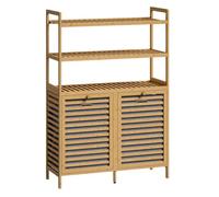 Homcom mueble ropa sucia de bambú, 2 en 1, mueble de baño con 2 cestos para ropa sucia inclinables 38,7 l y 3 estantes, para cocina, salón, 80x30x118 cm, roble