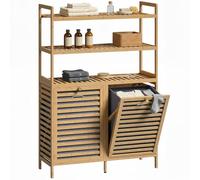HOMCOM Mueble Ropa Sucia de Bambú 2 en 1 para Baño 80x30x118 cm Roble