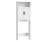 Homcom mueble sobre inodoro, armario sobre inodoro, mueble de baño con 2 puertas de cierre silencioso, estante abierto para lavanderías, espacios pequeños, 64x21x173,5 cm, blanco