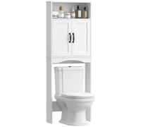 HOMCOM Mueble sobre Inodoro, Armario sobre Inodoro, Mueble de Baño con 2 Puertas de Cierre Silencioso, Estante Abierto para Lavanderías, Espacios Pequeños, 64x21x173,5 cm, Blanco BLANCO