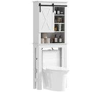 HOMCOM Mueble sobre Inodoro para el Baño con Puerta Corredera de Granero y 6 Compartimentos Estilo Rústico 67x25x172 cm Blanco