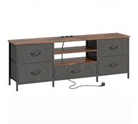HOMCOM Mueble TV 140 cm, mueble para televisor 165,1 cm, estación de carga, 5 cajones de tela, estantes abiertos, 140x30x50cm, marrón Aosom España