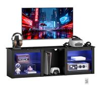HOMCOM Mueble TV con Luces LED para TV de hasta 70 Pulgadas 160 cm Negro | Soporte TV, estantes de vidrio ajustables, compartimentos abiertos para consolas, salón, dormitorio