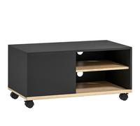 HOMCOM Mueble TV con ruedas y freno, mueble TV con armario y estante ajustable, Negro y Roble