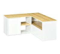 HOMCOM Mueble TV de esquina banco televisión de hasta 40 pulgadas con almacenamiento en aspecto de madera clara y Blanco Aosom España