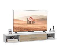 HOMCOM Mueble TV de Pared 120 cm para TVs hasta 50 Pulgadas, Blanco | Soporte TV, 2 estantes abiertos, puerta abatible, gestión de cables, banco TV flotante, salón, dormitorio